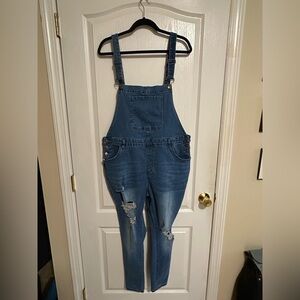 Womens SHEIN Curve 3XL Distressed Denim Overalls Skinny Fit